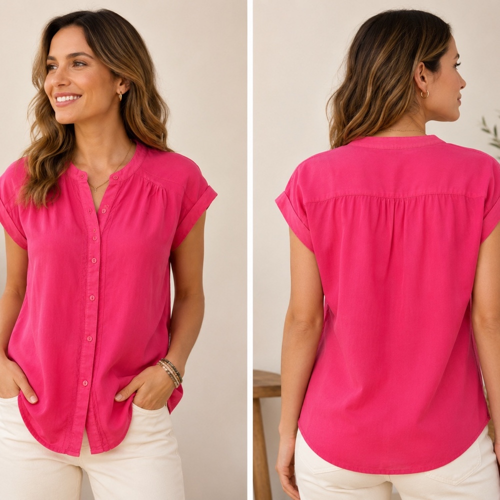 Willi Smith 100% Cotton Pink Pintuck Henley Blouse Women’s Large